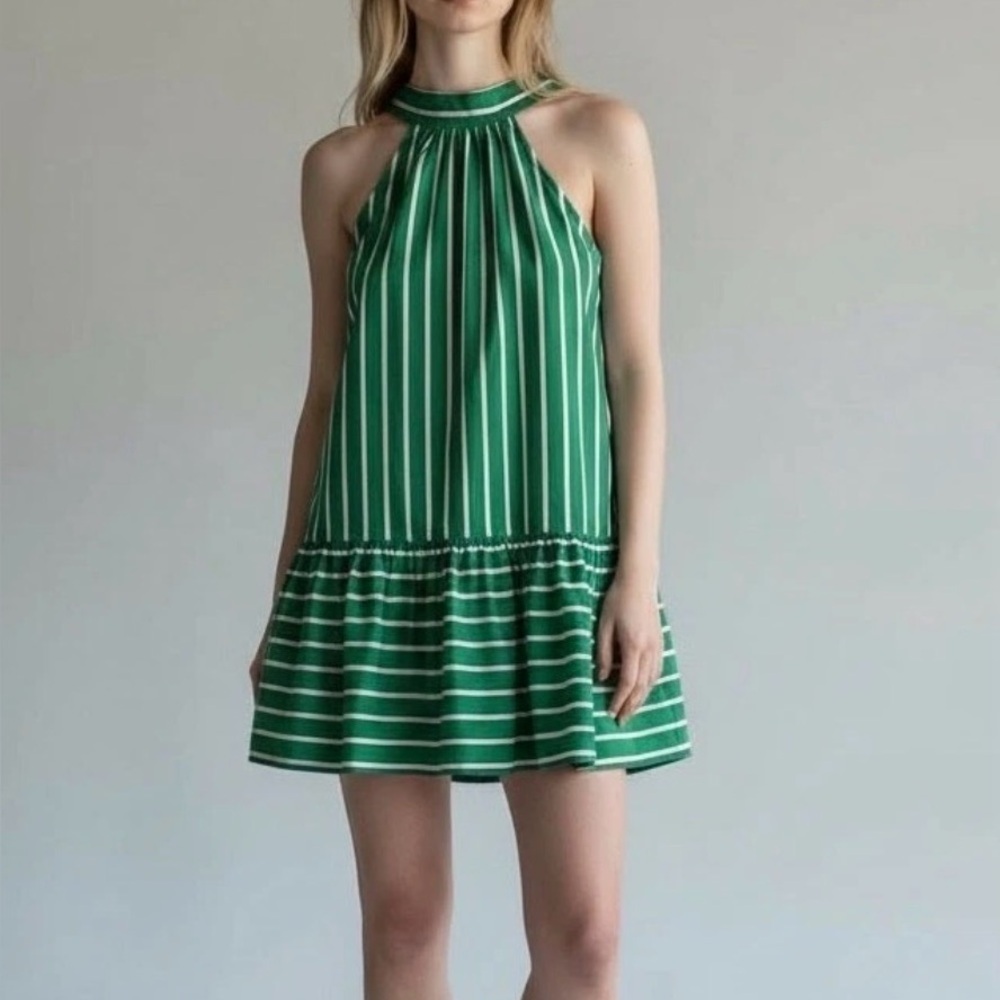 christain lacroix high neck stripped mini dress size medium green